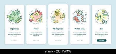Vegetarian diet components onboarding mobile app page screen with concepts Stock Vector