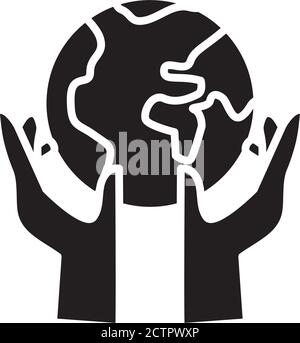 hands human lifting earth planet silhouette style icon vector illustration design Stock Vector
