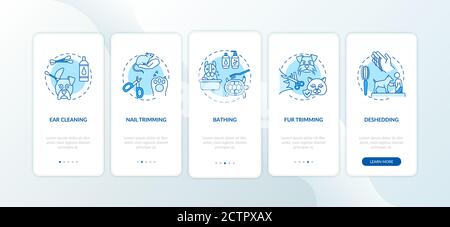 Grooming services types onboarding mobile app page screen with concepts Stock Vector