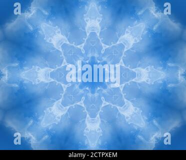 Light blue kaleidoscope background pattern looking like snowflake. Christmas concept Stock Photo