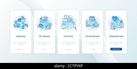 Pet services onboarding mobile app page screen with concepts Stock Vector