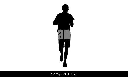 Silhouette Young man playing ukulele while walking. Stock Photo