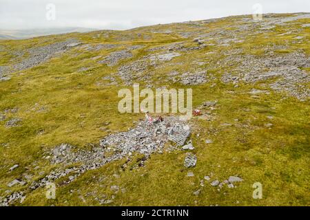 Wreckage of a RCAF Wellington ww2 bomber on a hillside in rural Wales, UK Stock Photo