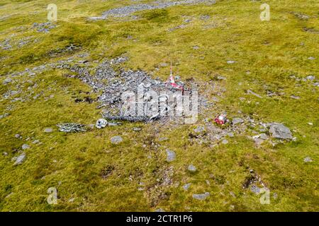 Wreckage of a RCAF Wellington ww2 bomber on a hillside in rural Wales, UK Stock Photo