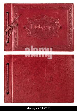 Retro leather photo album cover. Old photographs book on white background Stock Photo