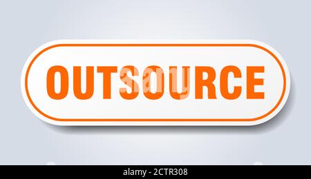 outsource sign. rounded isolated sticker. white button Stock Vector