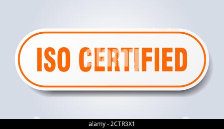 iso certified sign. rounded isolated sticker. white button Stock Vector ...