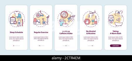 Healthy sleep hygiene onboarding mobile app page screen with concepts Stock Vector