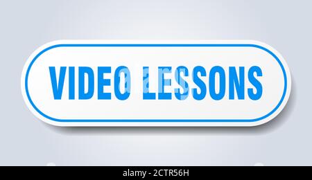 video lessons sign. rounded isolated sticker. white button Stock Vector