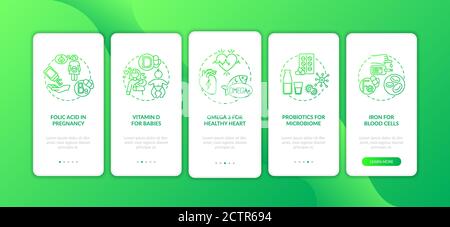 Essential supplements onboarding mobile app page screen with concepts Stock Vector