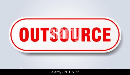 outsource sign. rounded isolated sticker. white button Stock Vector