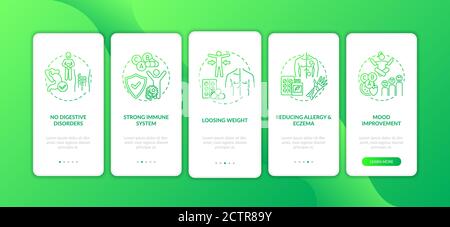 Probiotics benefits onboarding mobile app page screen with concepts Stock Vector