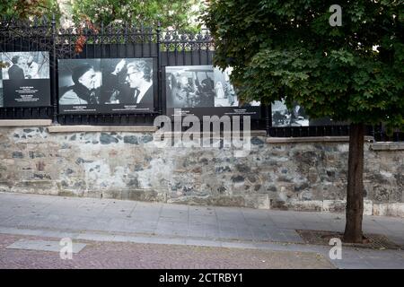 Federico Fellini outdoor exhibition of photographs from film sets at the Embassy of Italy Sofia Bulgaria commemorating the maestro's 100th anniversary Stock Photo