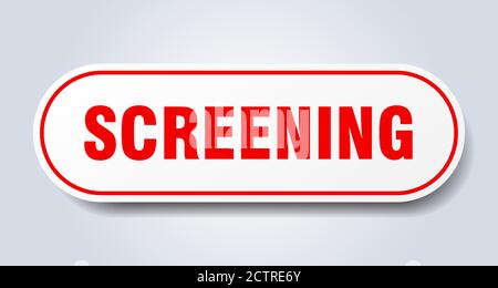 screening sign. rounded isolated sticker. white button Stock Vector ...
