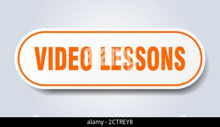 video lessons sign. rounded isolated sticker. white button Stock Vector