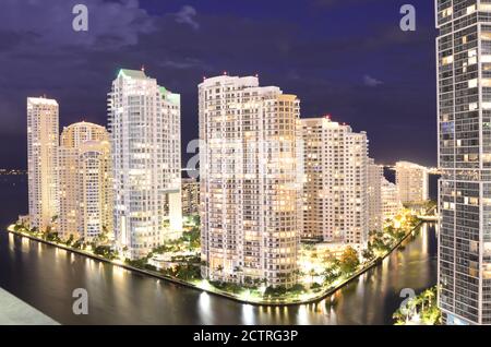 Spectacular Sunrise over the Condominiums on Brickell Key, Miami, Florida Stock Photo