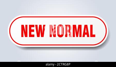 new normal sign. rounded isolated sticker. white button Stock Vector