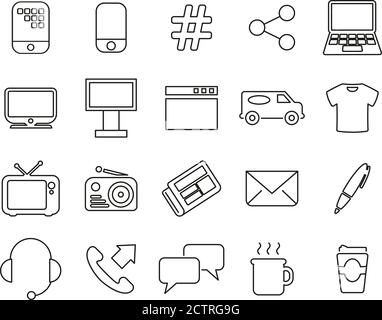 Advertising Media Icons Thin Line Set Big Stock Vector