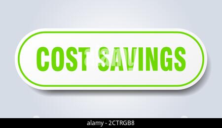 cost savings sign. rounded isolated sticker. white button Stock Vector