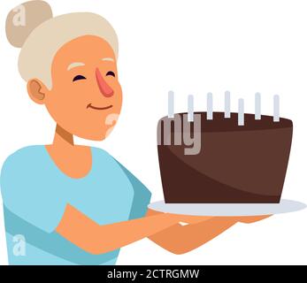 old woman with sweet cake active senior character vector illustration design Stock Vector