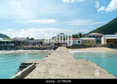 St.martin Grand case beach and cityscape. Grand case city on the caribbean island of saint martin. Stock Photo