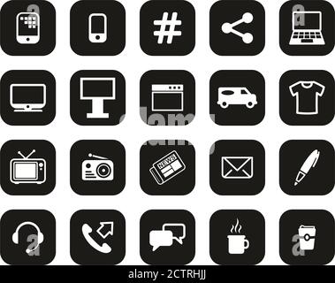 Advertising Media Icons White On Black Flat Design Set Big Stock Vector