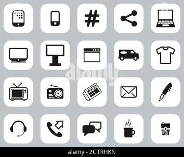 Advertising Media Icons Black & White Flat Design Set Big Stock Vector
