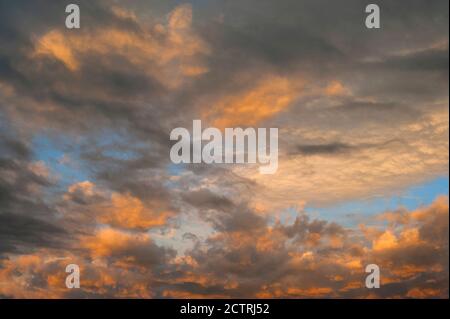 Cumulus congestus clouds with cirrocumulus dramatic clouds Stock Photo