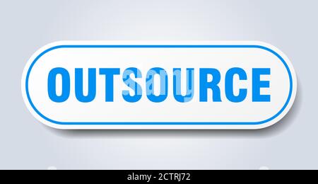 outsource sign. rounded isolated sticker. white button Stock Vector