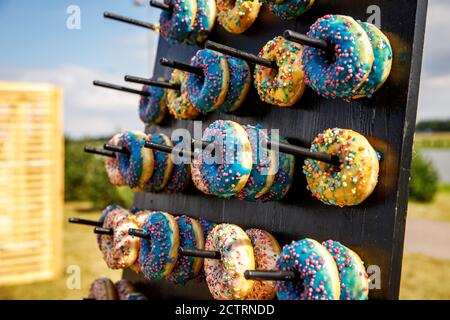 Assorted donuts on a wand. Dessert colorful snack Stock Photo
