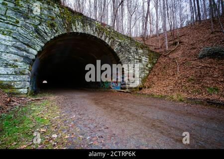 BRYSON CITY, NORTH CAROLINA - CIRCA DECEMBER 2019: Tunnel at the end of the Road to Nowhere at the Lakeview Drive close to Bryson City, in the Smoky M Stock Photo