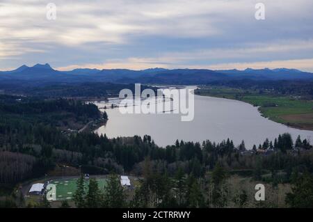 A view of Youngs River from the Astoria Column in Oregon Stock Photo