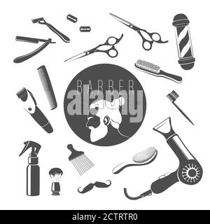 Set of vector elements for barber shop. Isolated over white background. Stock Vector