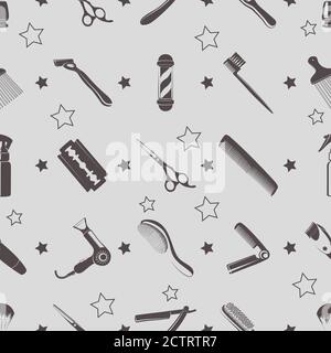 Vector seamless pattern concept of barbershop or men's hairdressing salon.  Stock Vector