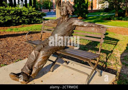 The Einstein bench, a bronze statue of Albert Einstein, is pictured at the University of South Alabama, Aug. 22, 2020, in Mobile, Alabama. Stock Photo