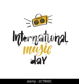 International Music Day vector lettering isolated on white Stock Vector