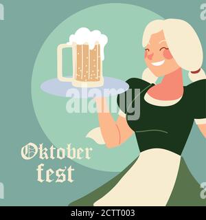 oktoberfest woman cartoon with traditional cloth and beer design, Germany festival and celebration theme Vector illustration Stock Vector