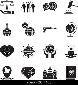 bundle of thirteen human rights silhouette style set icons vector illustration design Stock Vector