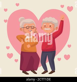old couple dancing in heart active seniors characters vector illustration design Stock Vector