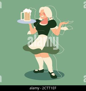 oktoberfest woman cartoon with traditional cloth and beer design, Germany festival and celebration theme Vector illustration Stock Vector