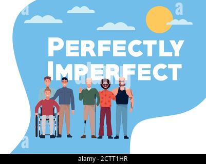 perfectly imperfect people group characters with sky background vector illustration design Stock Vector