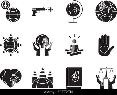 bundle of nine human rights style silhouette set icons vector illustration design Stock Vector