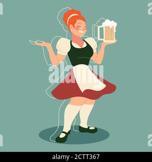 oktoberfest woman cartoon with traditional cloth and beer design, Germany festival and celebration theme Vector illustration Stock Vector