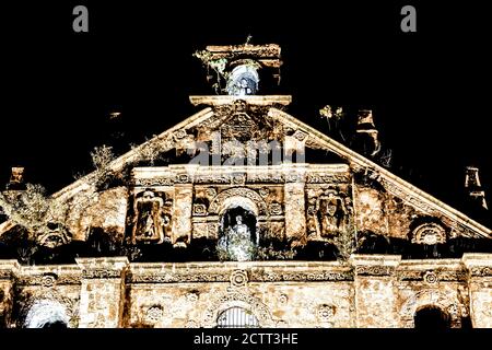 Baroque Church facade in the Philippines Night View Stock Photo