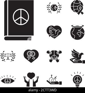 bundle of sixteen human rights silhouette style set icons vector illustration design Stock Vector