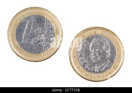 Front and back of the One Euro coin isolated on a white background Stock Photo