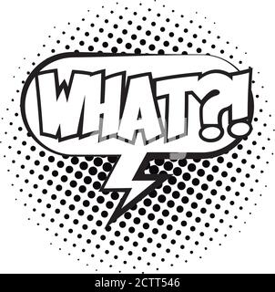 speech bubble with what word pop art line style vector illustration design Stock Vector