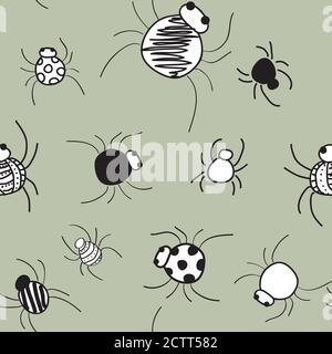 Doodle Spiders on gray pattern seamless vector repeat surface design halloween Stock Vector