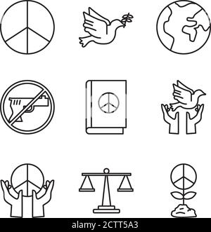 bundle of nine human rights line style set icons vector illustration ...