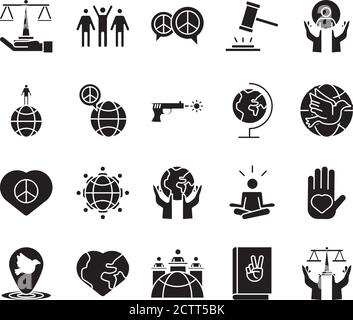 bundle of twelve human rights silhouette style set icons vector illustration design Stock Vector